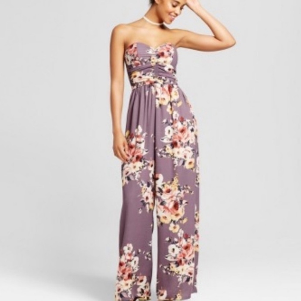 Xhilaration Strapless Floral Jumpsuit